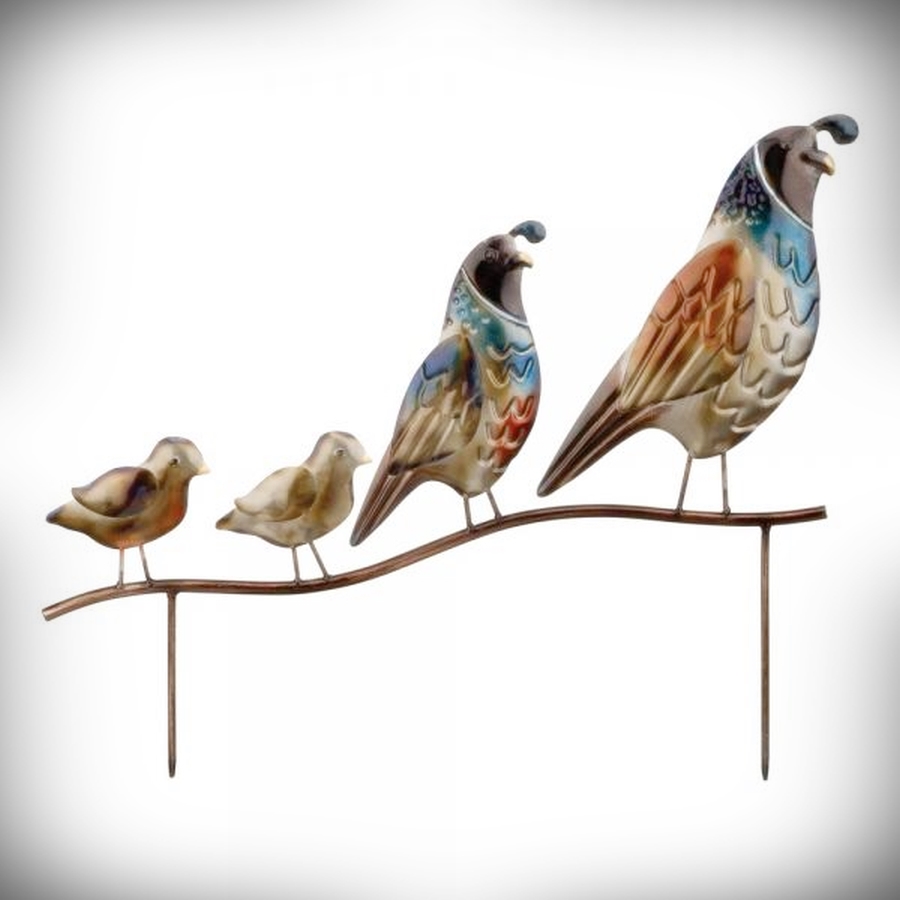 Quail Family Metallic Silhouette Staked Yard Art