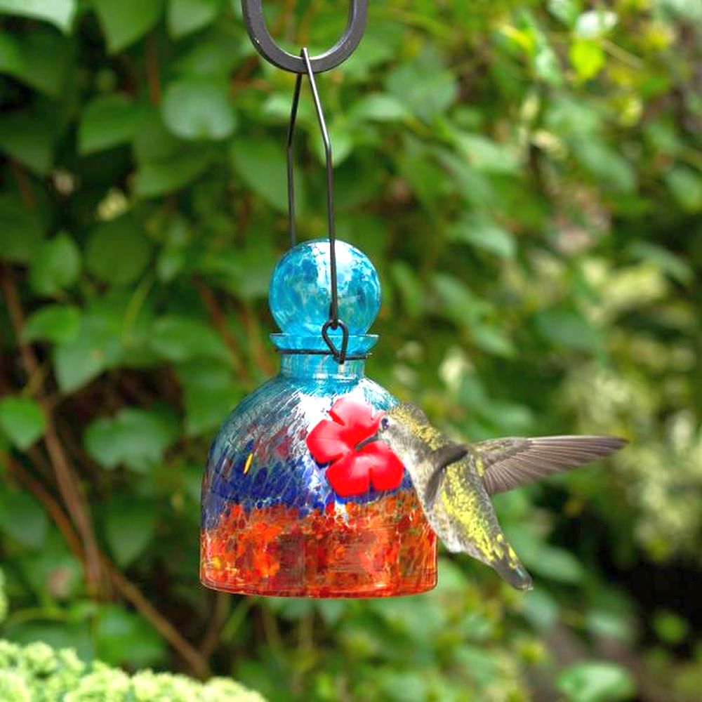 LunaLite Solar Bell Hummingbird Feeder Aqua/Red