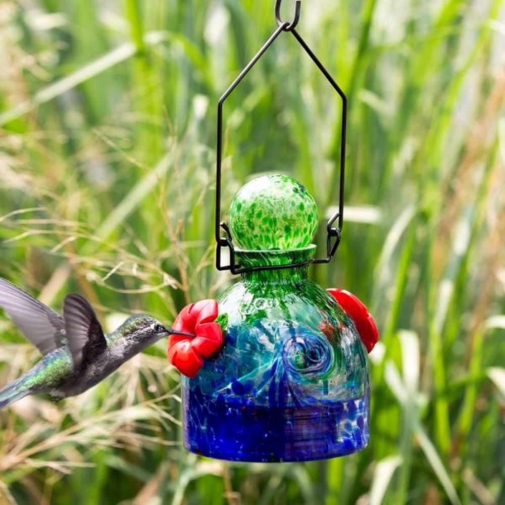 LunaLite Solar Bell Hummingbird Feeder Green/Blue