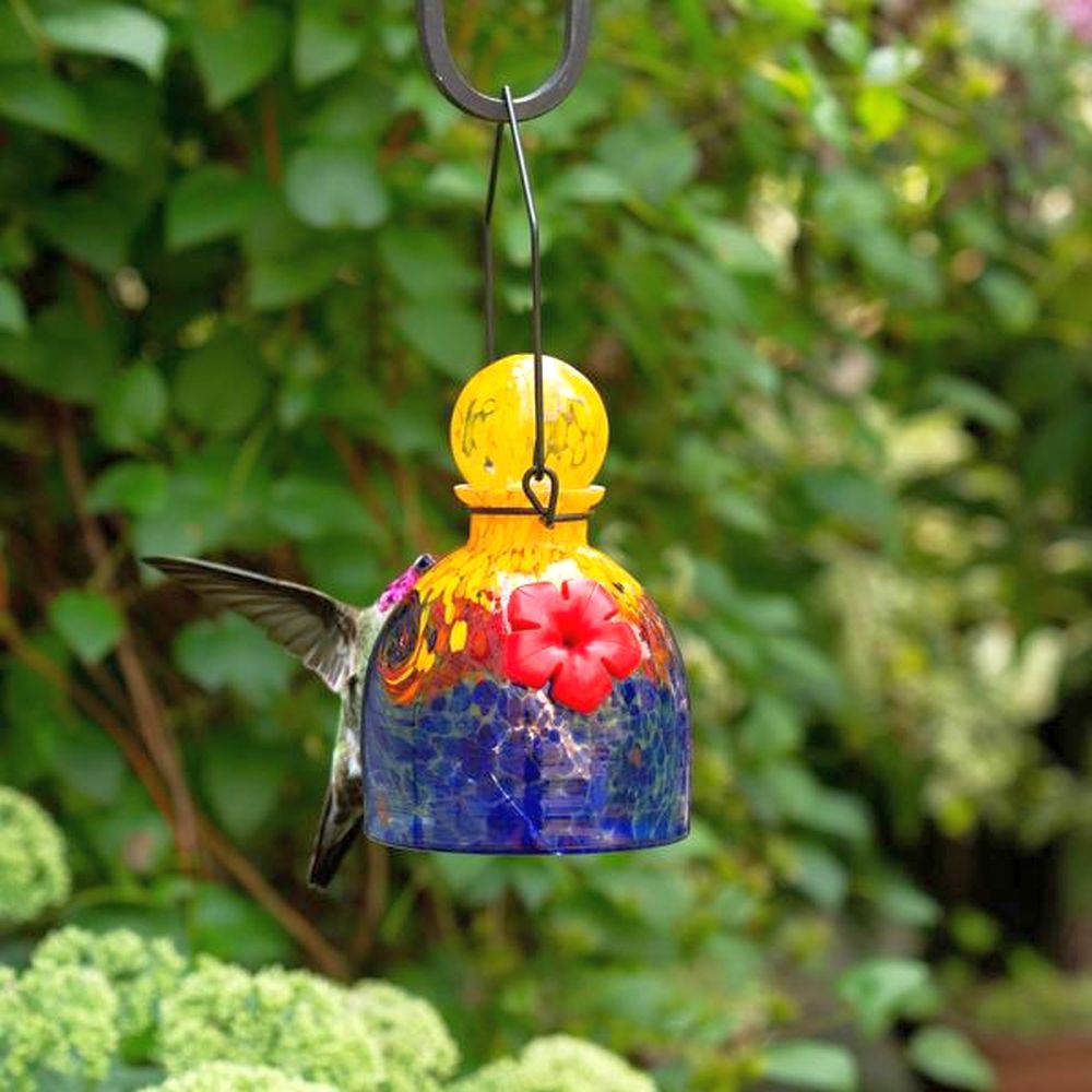 LunaLite Solar Bell Hummingbird Feeder Orange/Blue