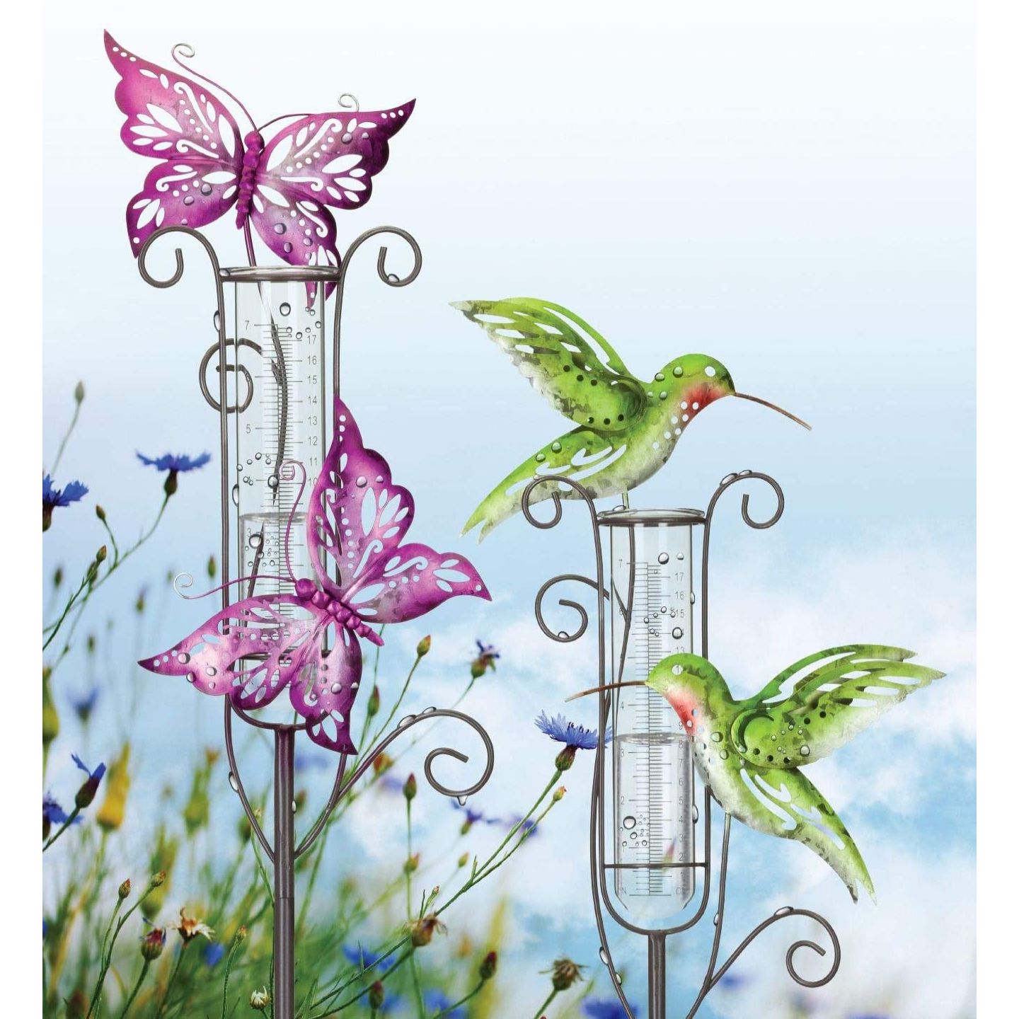 Capri Rain Gauge Garden Stake Hummingbird