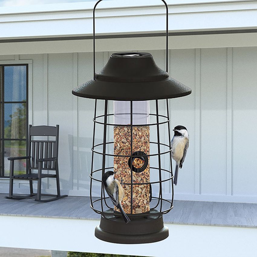 Modern Farmhouse Caged Solar Light Tube Feeder