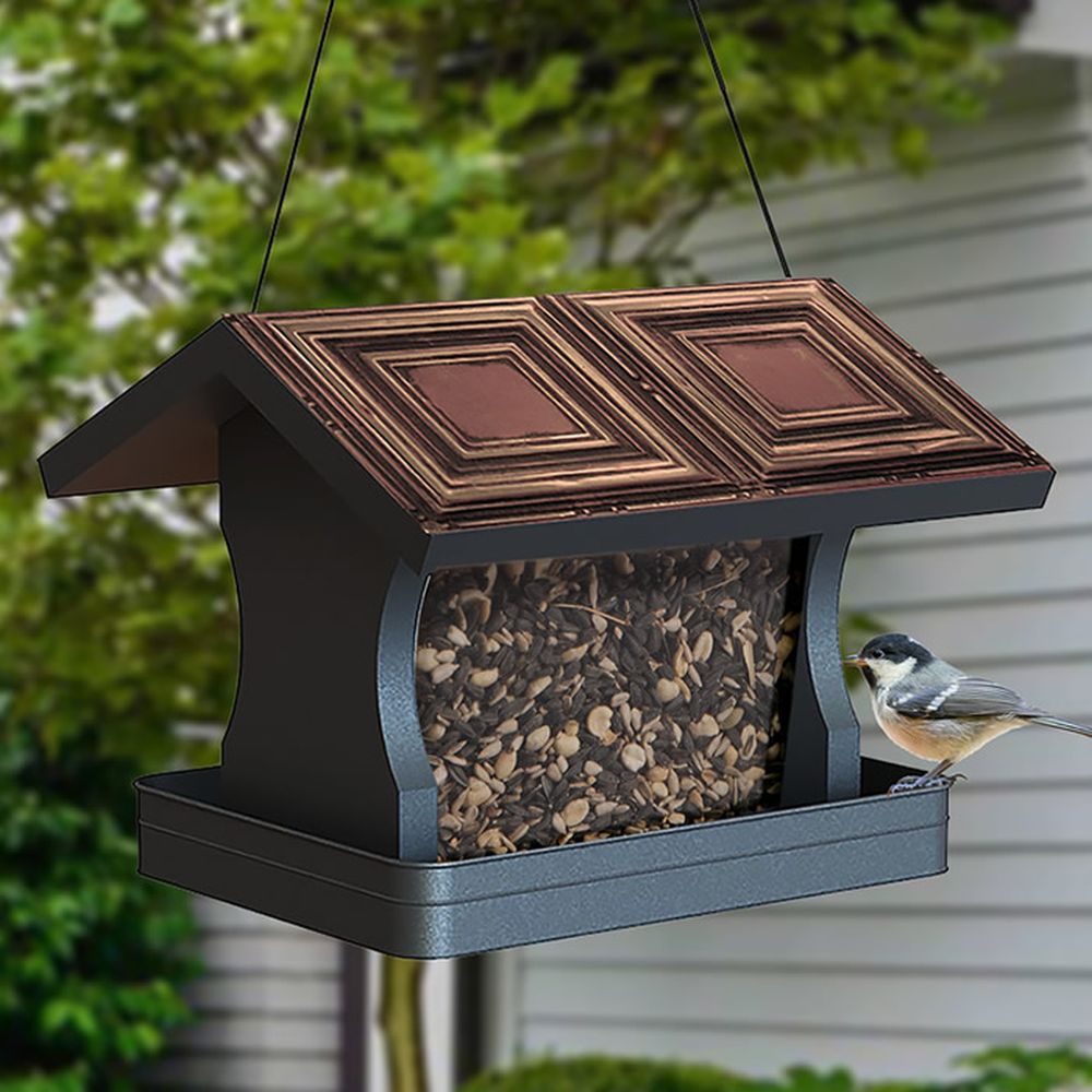 Modern Farmhouse Vintage Tin Roof Hopper Feeder