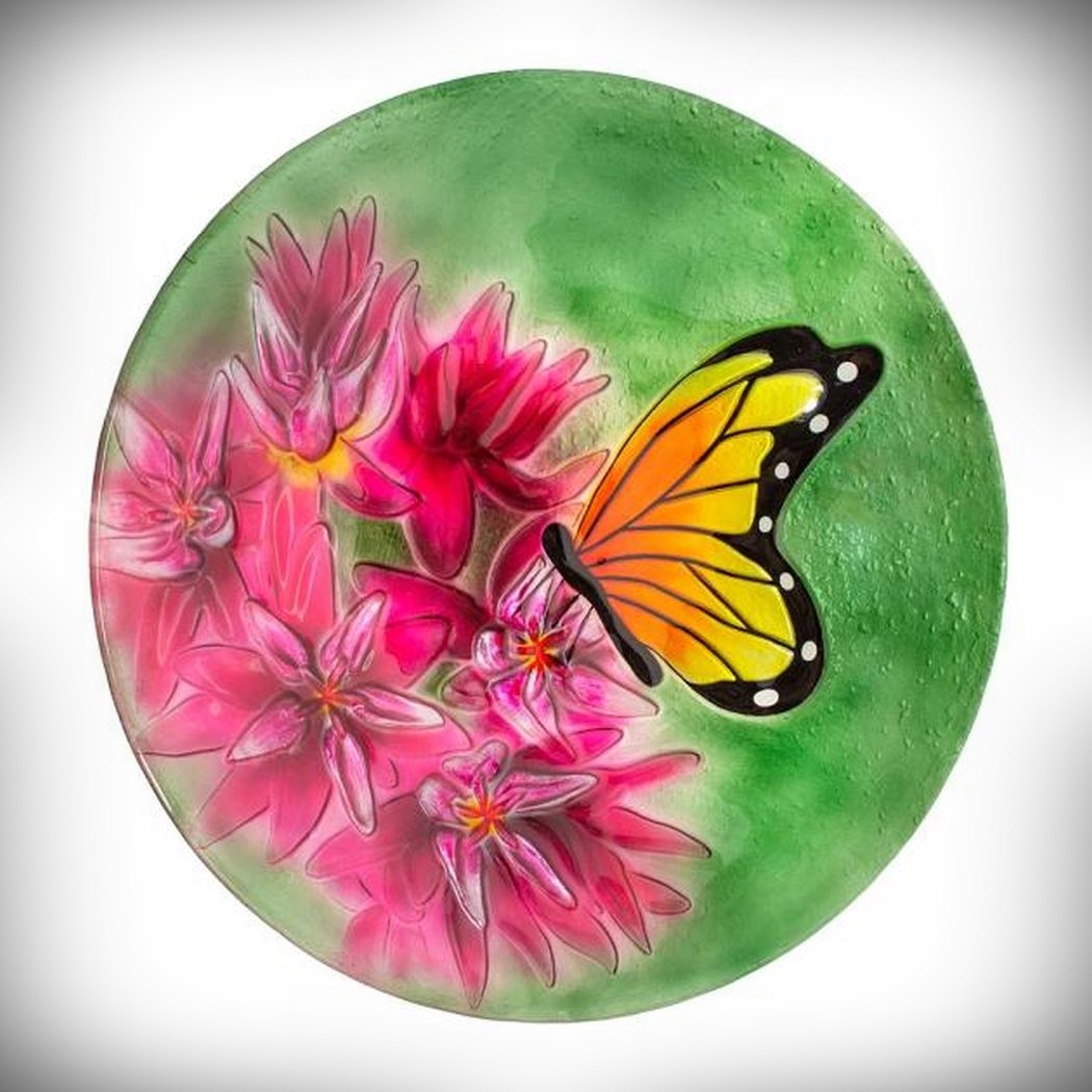 Embossed Monarch on Milkweed Glass Bird Bath Bowl