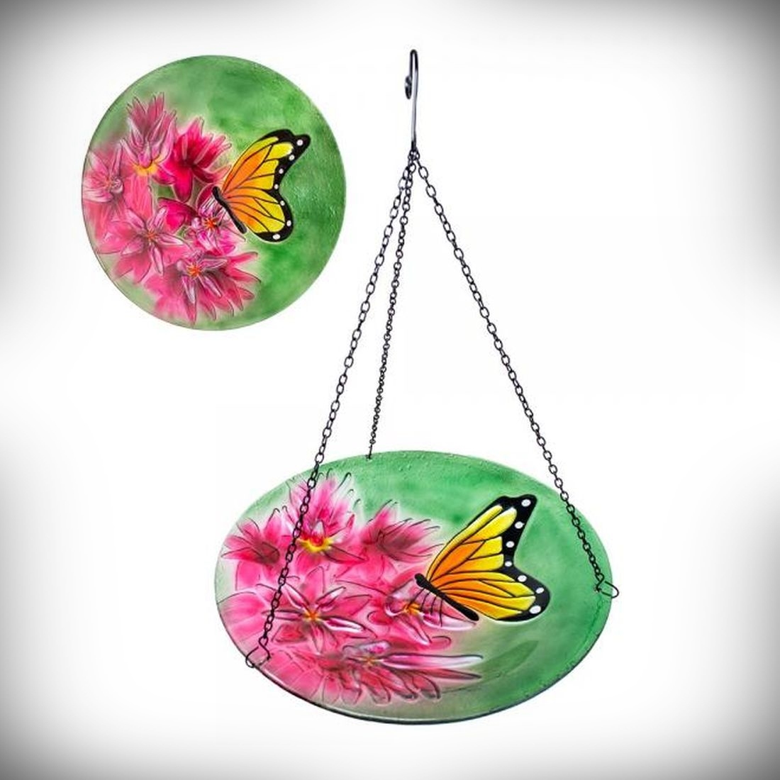 Embossed Monarch Milkweed Hanging Glass Bird Bath