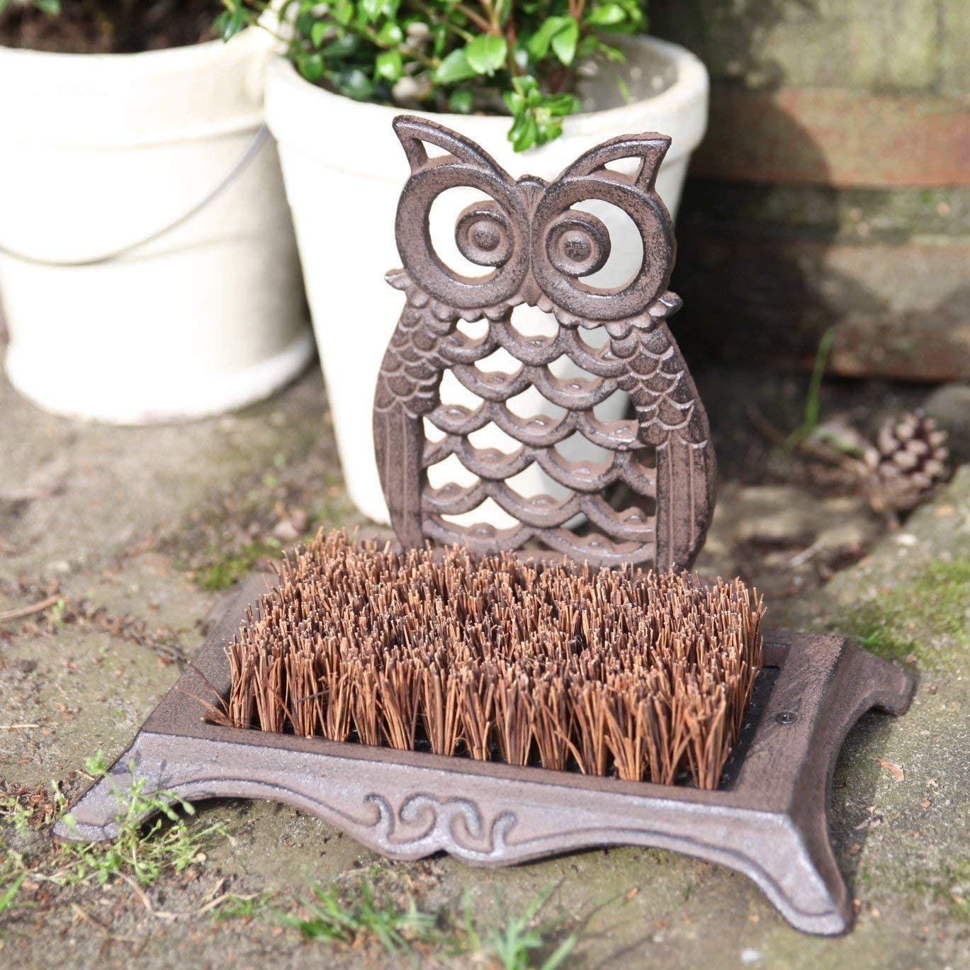 Boot Brush Owl Antique Brown