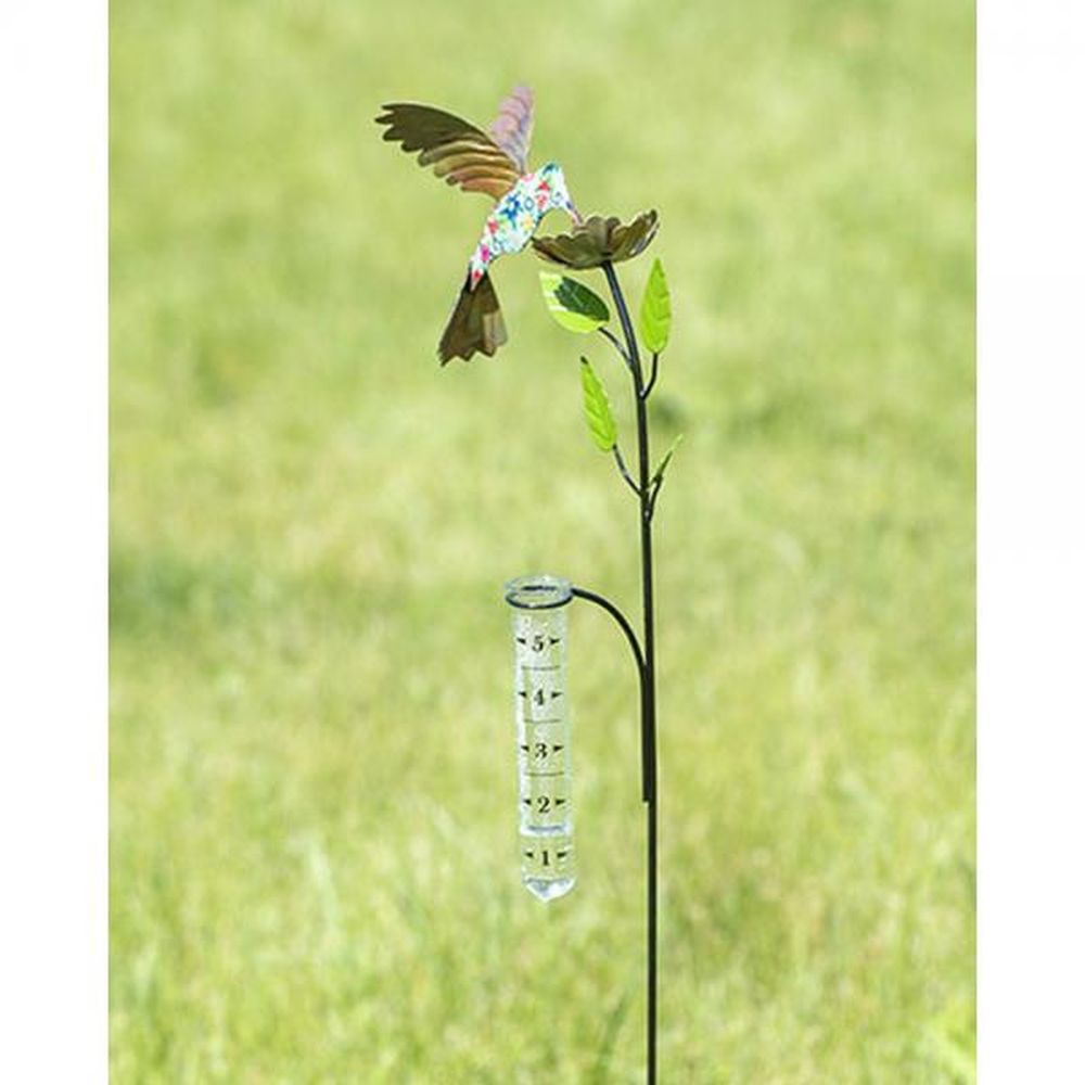 Floral Hummingbird Staked Rain Gauge