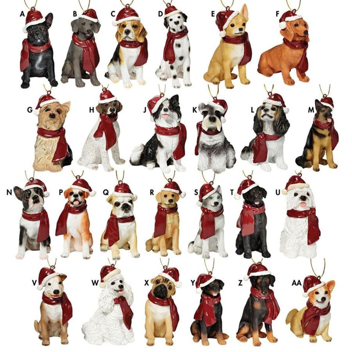 Holiday Dog Ornaments Complete Set of 25