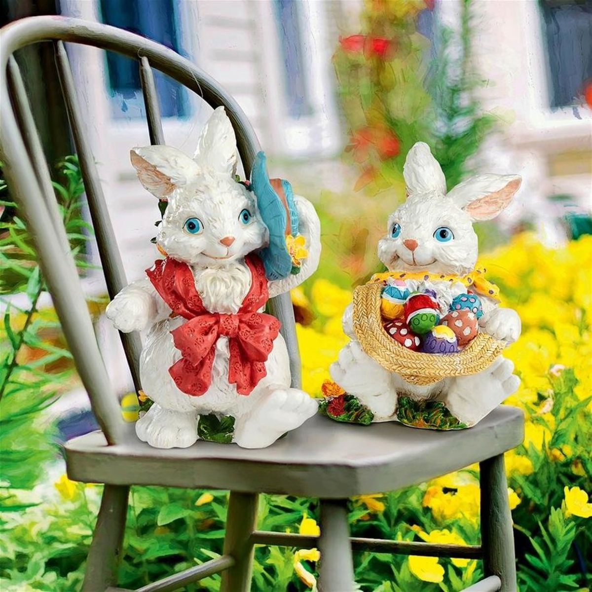 Constance and Mortimer Easter Rabbit Statue Set