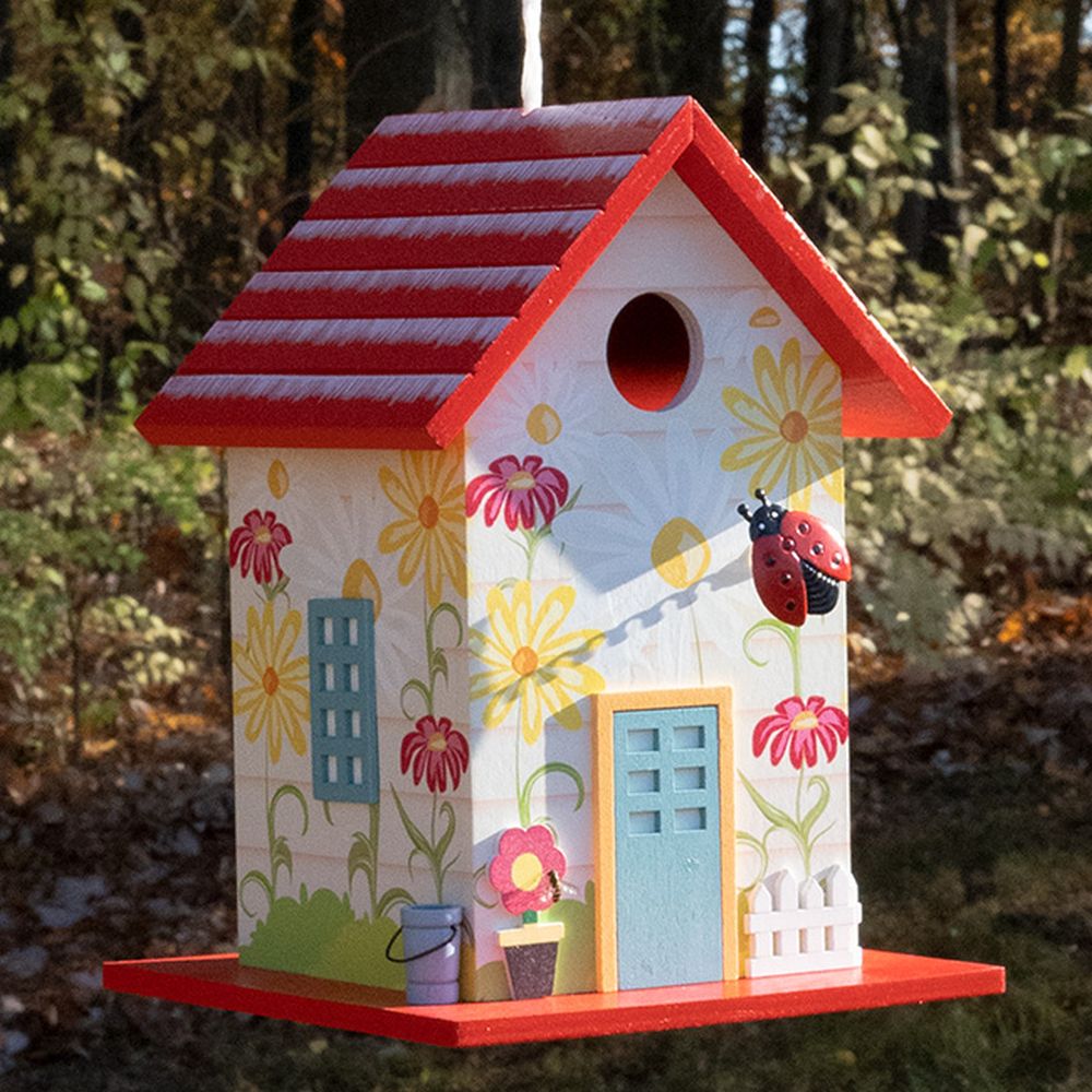 Botanical Print Ladybug Bird House Red