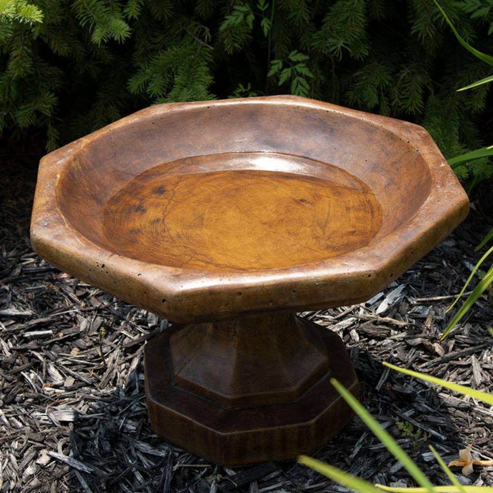 Espresso Octagonal Low-Profile Bird Bath