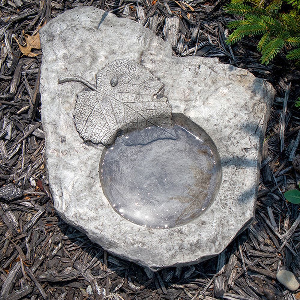 Slate Leaf Concrete Birdbath/Bird Feeder Pre-Aged