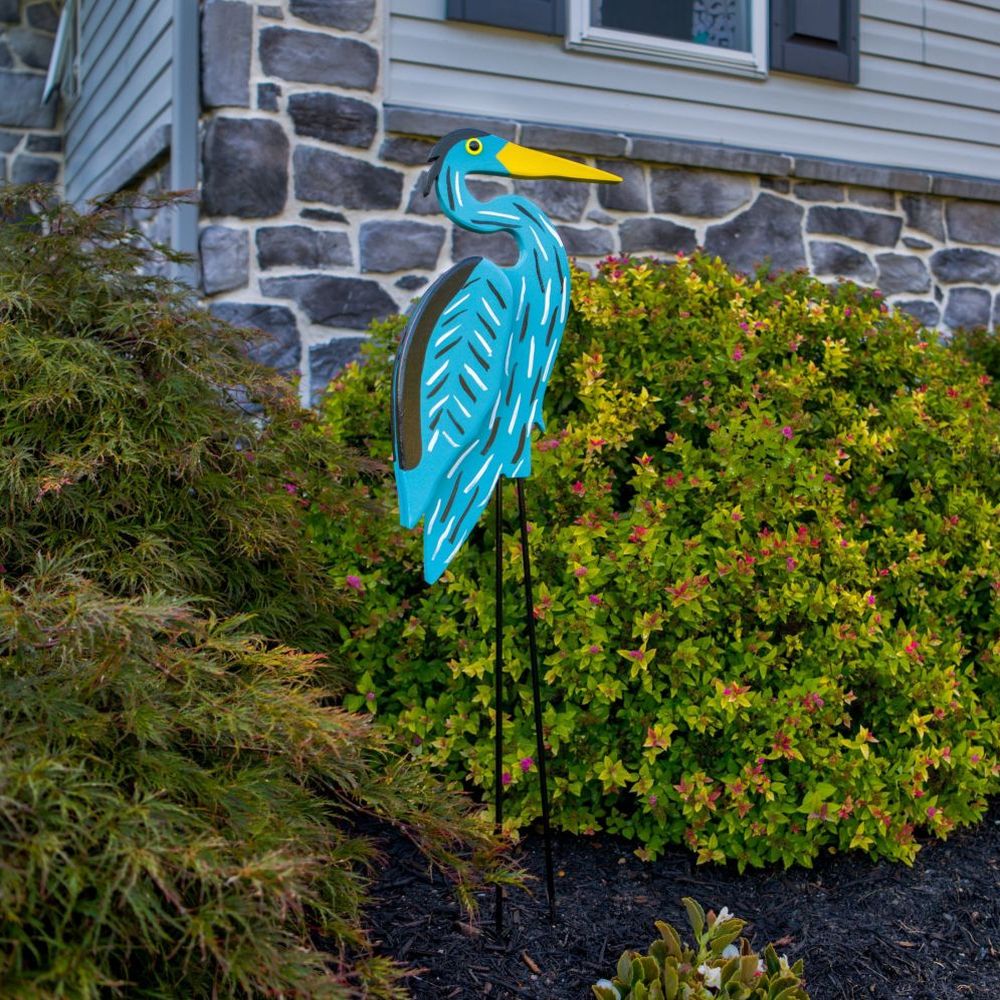 Yard Birds Garden Sculpture Stake Blue Heron