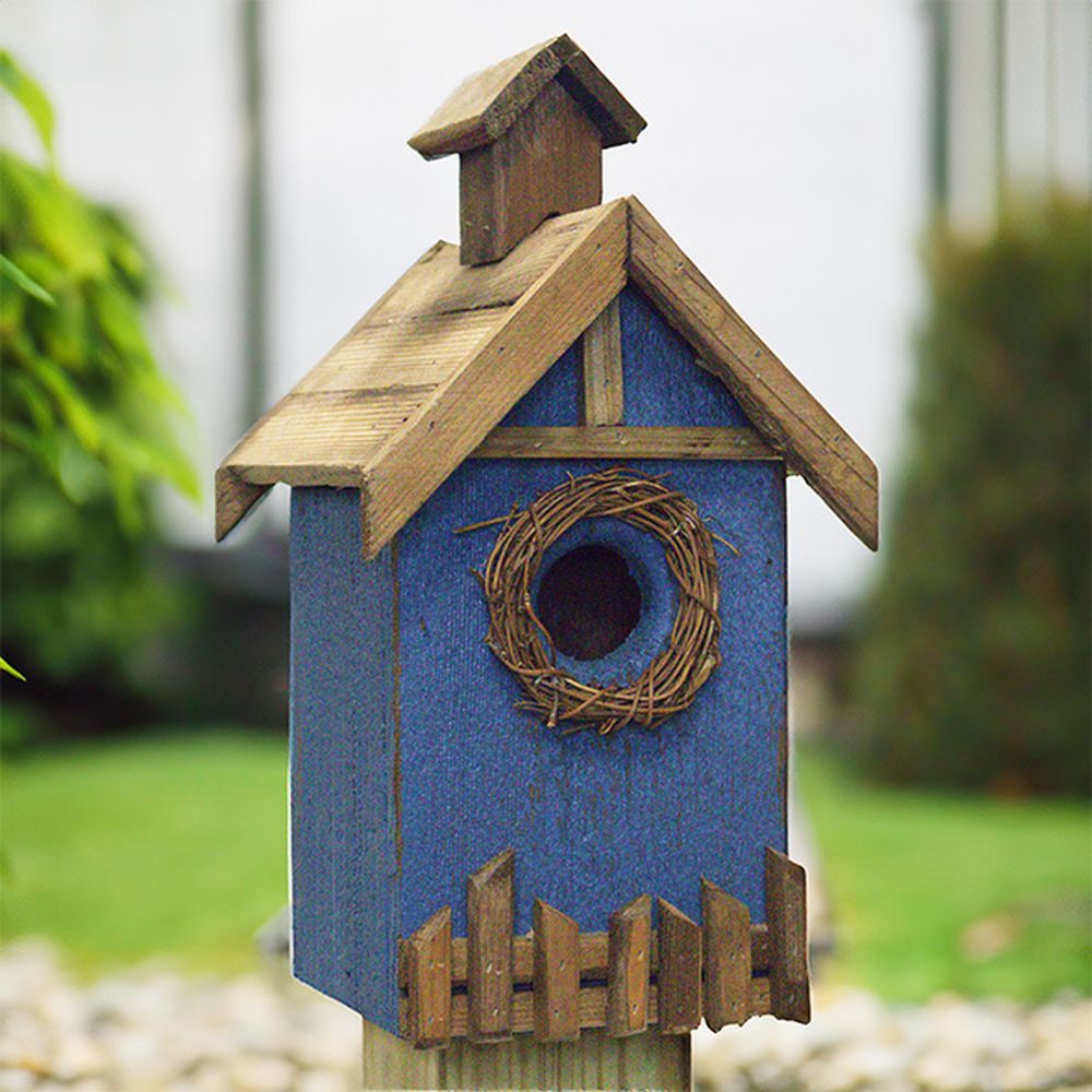 Rustic Wreath Bird Shelter Blue