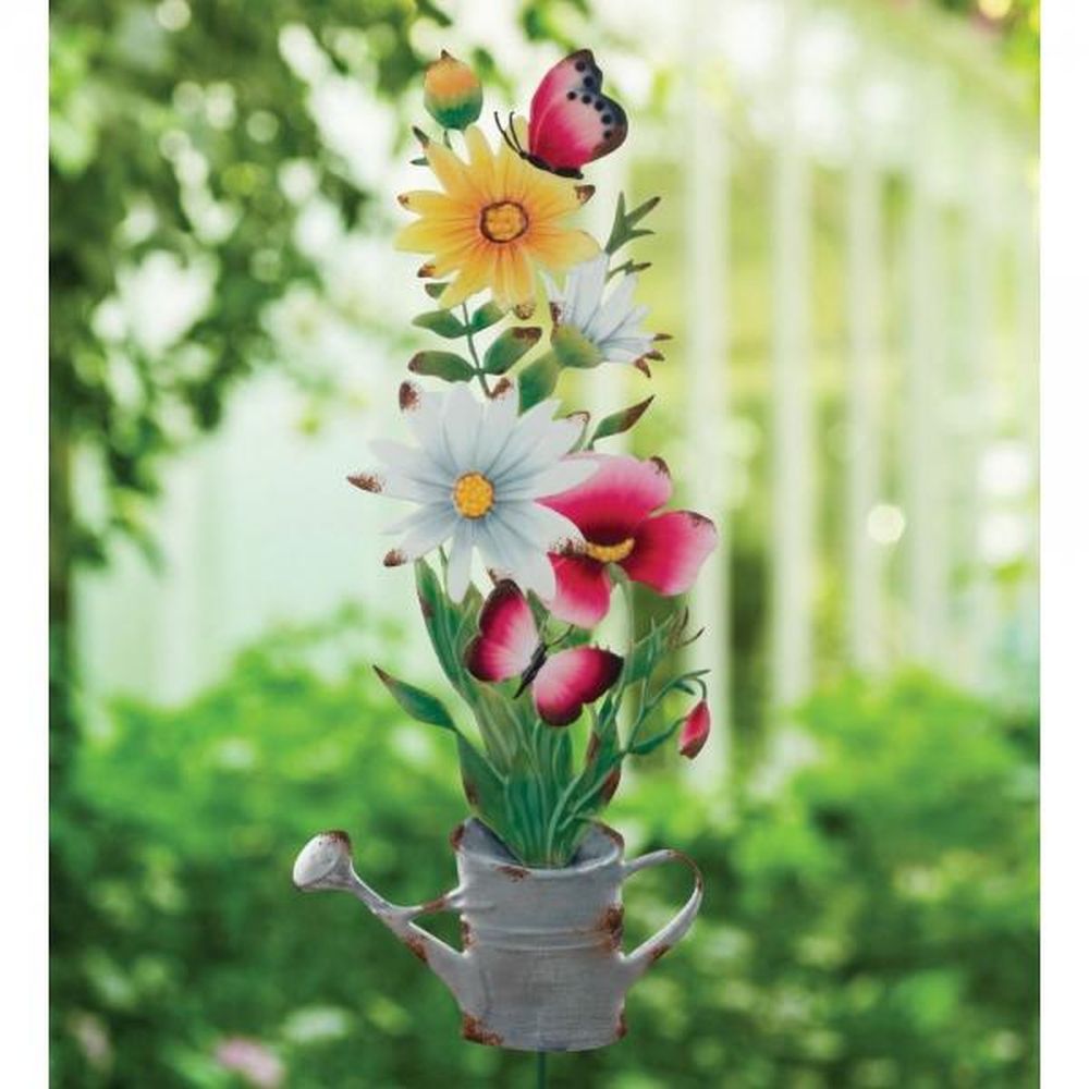Butterfly & Watering Can Flower Stake