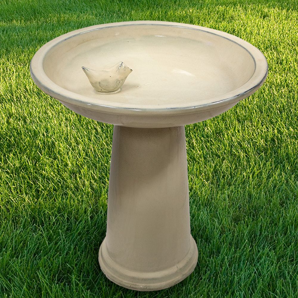 Ceramic Low-Profile Birdbath & Pedestal Aged White