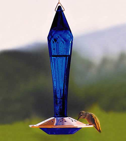 Schrodt Paradise Faceted Cobalt Hummingbird Feeder Glass Bottle