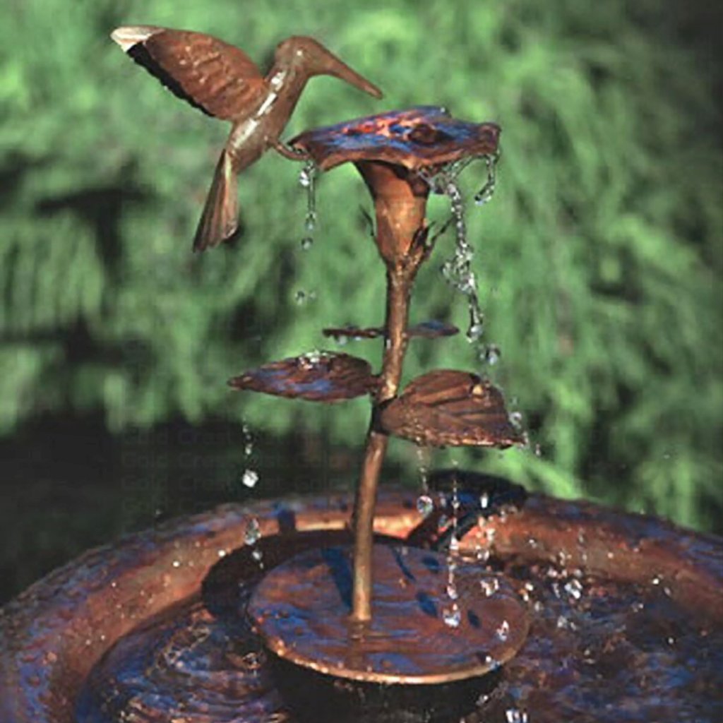 Copper Hummingbird & Flower Fountain Dripper