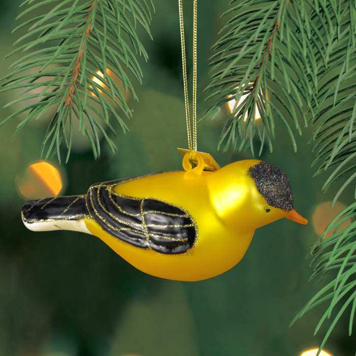 Blown Glass Bird Ornament Goldfinch