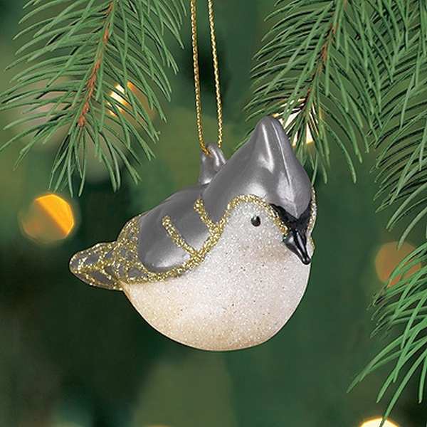 Blown Glass Bird Ornament Tufted Titmouse