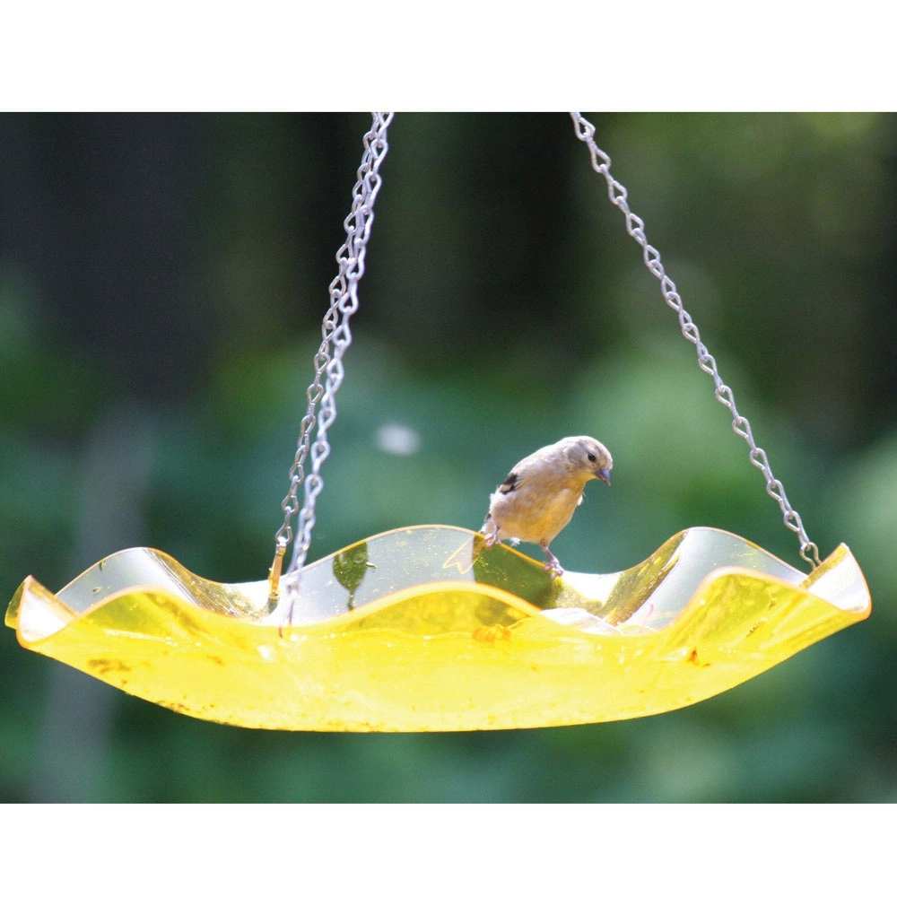 Acrylic Yellow Swirl Hanging Garden Bird Bath