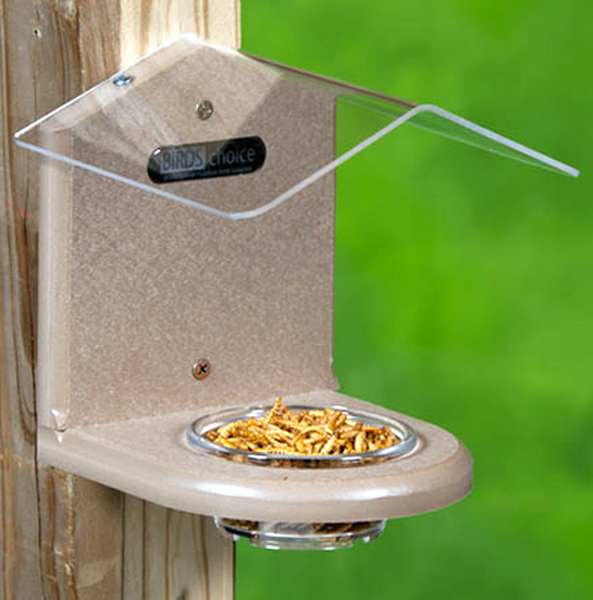 Recycled Pole Mount Mealworm Feeder w/Roof