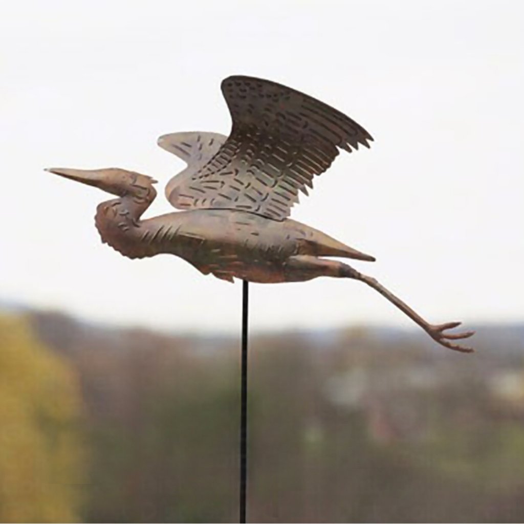 Heron Staked Flamed Copper Sculpture