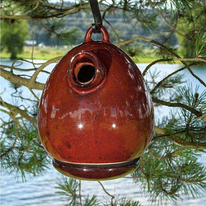 Alcyon Porcelain Egg Bird Home Oxide Red