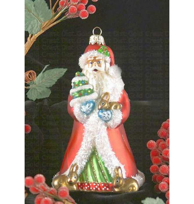 Blown Glass Ornament Father Christmas w/Bunnies