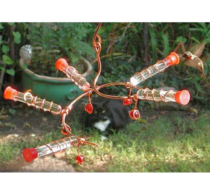 Galaxy Five Station Hummingbird Feeder Handcrafted Copper