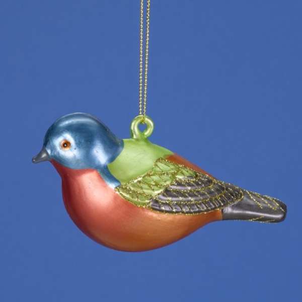 Blown Glass Bird Ornament Painted Bunting