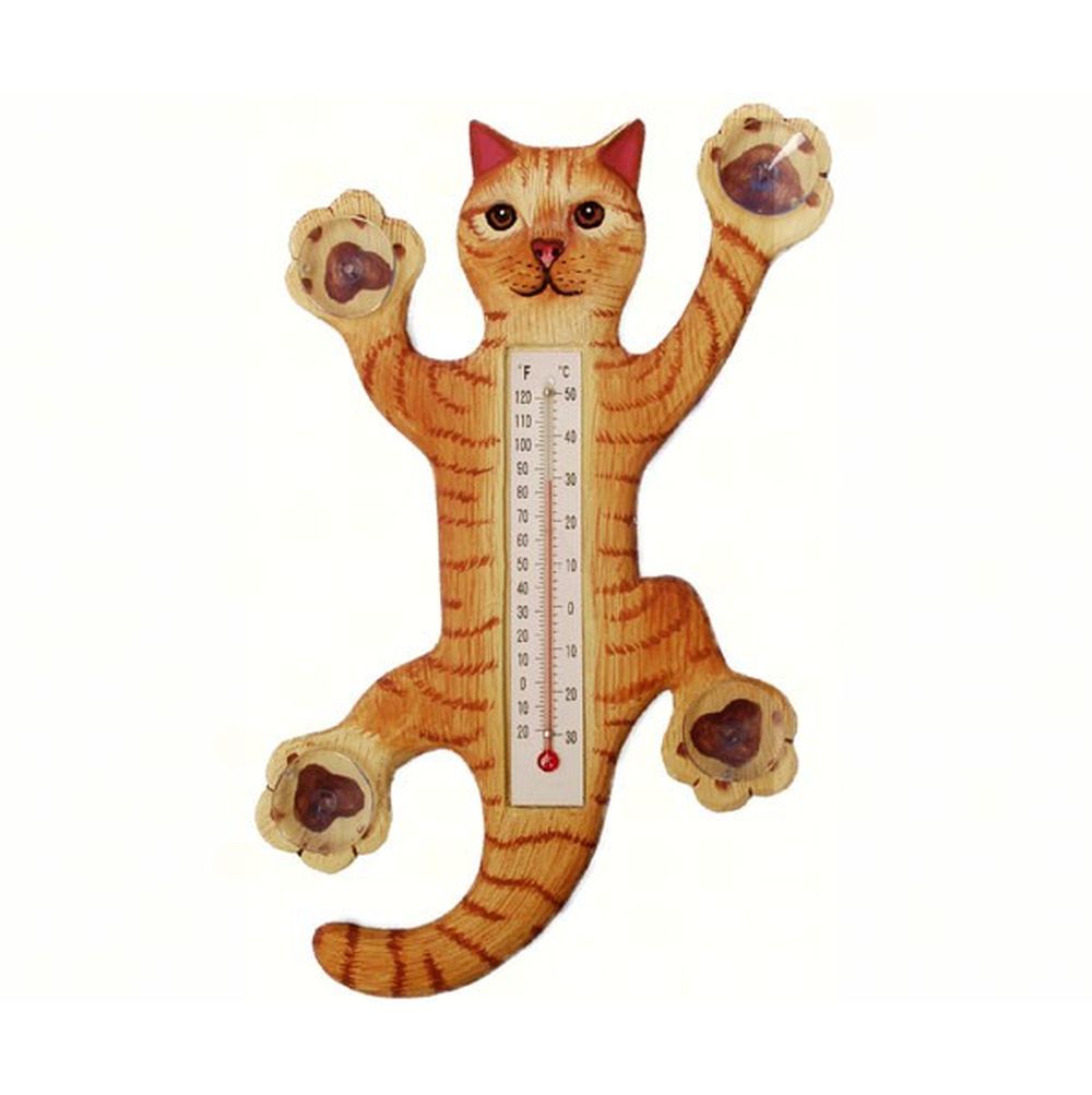 Window Thermometer Climbing Orange Tabby Cat Small