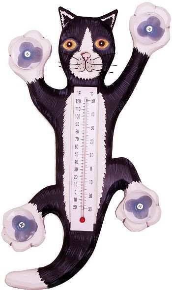 Window Thermometer Climbing Black/White Cat Small