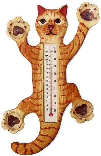 Window Thermometer Climbing Orange Tabby Cat Small