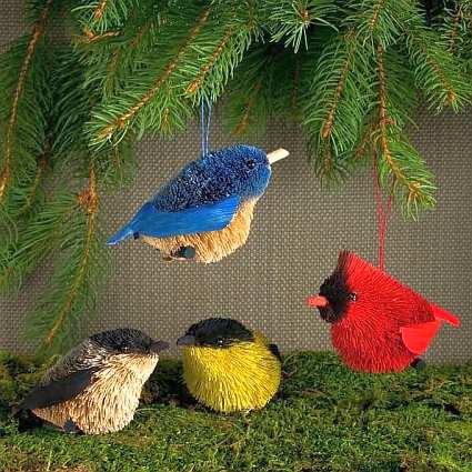 Brushart Bristle Brush Bird Ornament Set of 4
