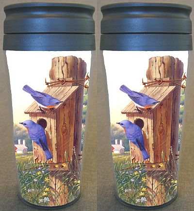 Summer Bluebirds Poly Thermal Mug Set of 2