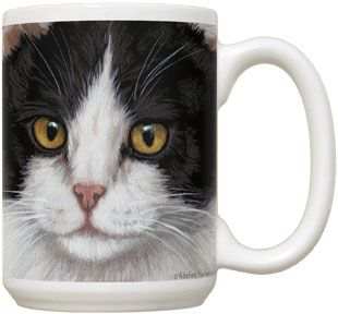 Black & White Cat 15 oz Coffee Mug 2/Set