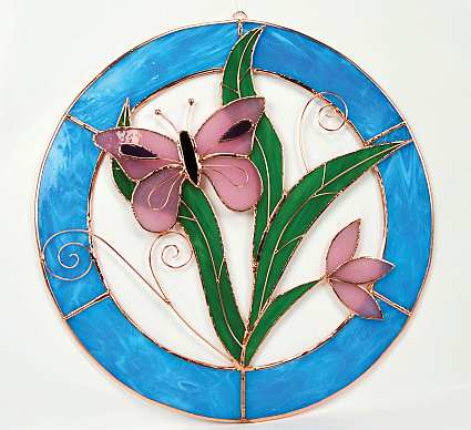 Window Panel Circle Butterfly Pink Large