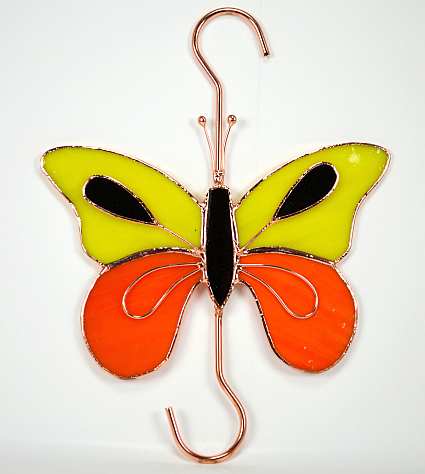Stained Glass Garden Hook Orange Yellow Butterfly