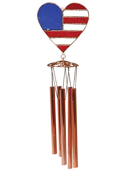 Stained Glass Windchime Patriotic Heart Small