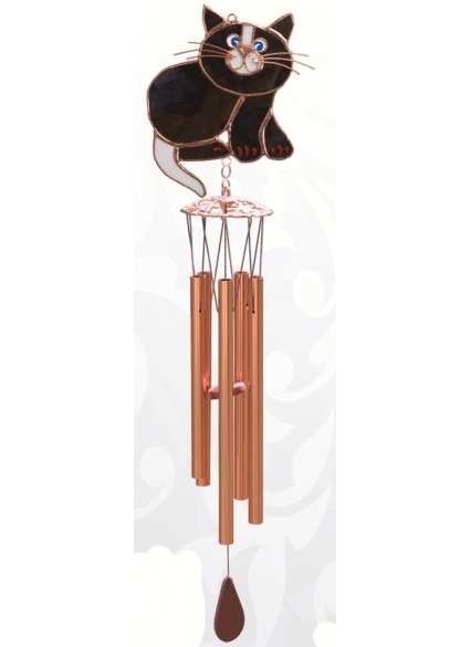 Stained Glass Windchime Black & White Cat Small