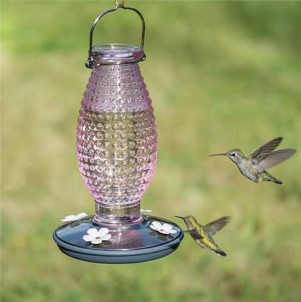 Cranberry Hobnail Vintage Hummingbird Feeder