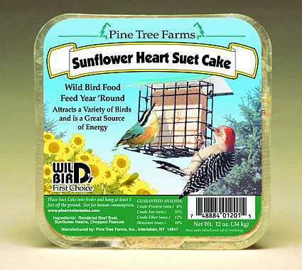 Pine Tree Farms Sunflower Heart Suet Cake Wild Bird Food 12 oz. 6 or 12 Pack 