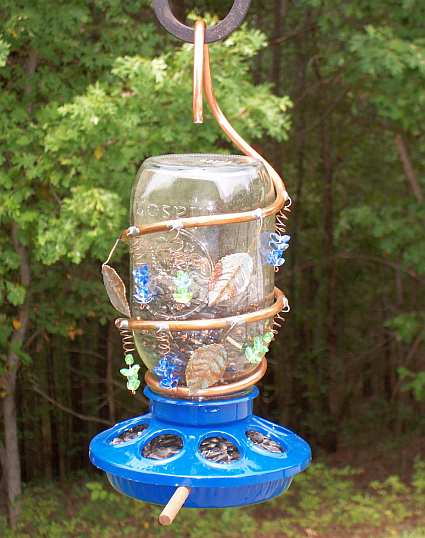 Mason Jar Bird Feeder Angel Wing Blue Handcrafted Decorative