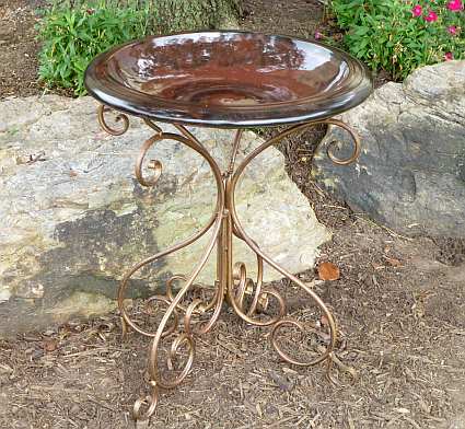 Tierra Garden Red Fiber Clay Birdbath with Stand