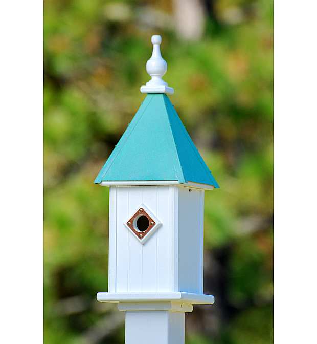 FANCY HOME PRODUCTS SQUARE BIRD HOUSE WITH PERCH PATINA COPPER 10" BIRDHOUSE 
