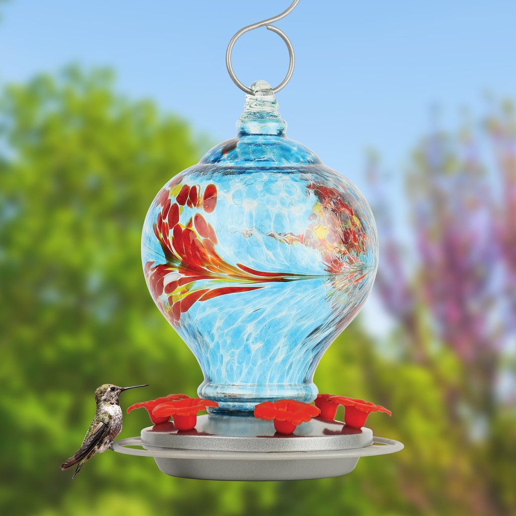 Details about   Hummingbird Feeder Hanging Hook Garden Bird Feeder With Color Hand Blown Glass 
