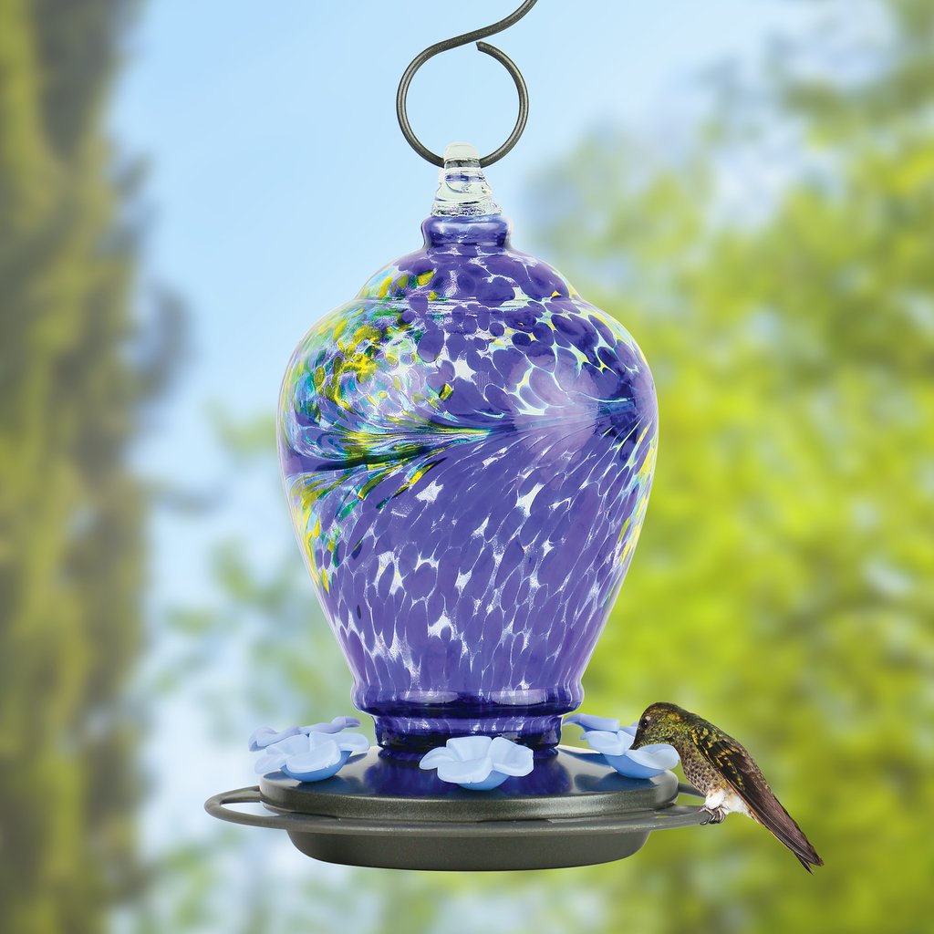 Give Hook & Ant Moat Upgraded Leakproof 26 Ounces Hapito Hummingbird Feeder Garden Humming Bird Feeder for Outside Hand Blown Glass Hummingbird Feeders for Outdoors Hanging