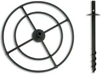 Pole Base For Patio & Deck (left) Corkscrew In-Ground Pole Base (right)