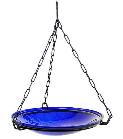 Achla Hanging Crackle Glass Bird Bath 14" Cobalt Blue